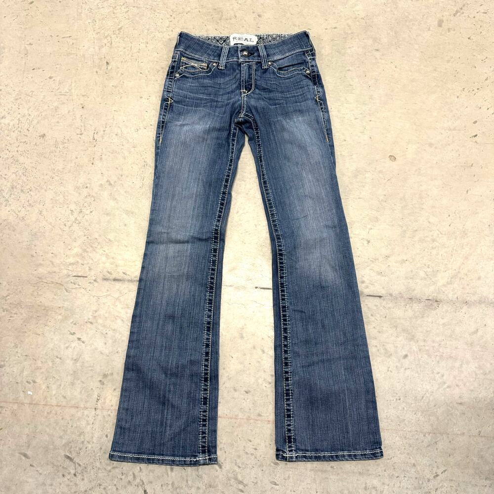 Ariat Mid Rise Boot Cut REAL Denim Jeans in Rainstorm Whipstitch Stretch Sz 25R